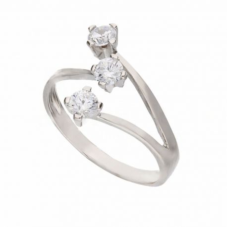 Bague Trilogie en or blanc 18 carats avec zircons blancs pour femme