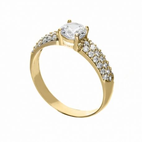 Anillo Solitario en Oro Amarillo de 18K con Circonitas Blancas para Mujer