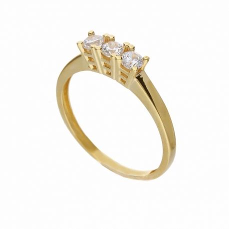 Bague Trilogie en or jaune 18 carats avec zircons blancs pour femme