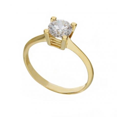 Yellow Gold 18k Solitary Type Shiny Women Ring