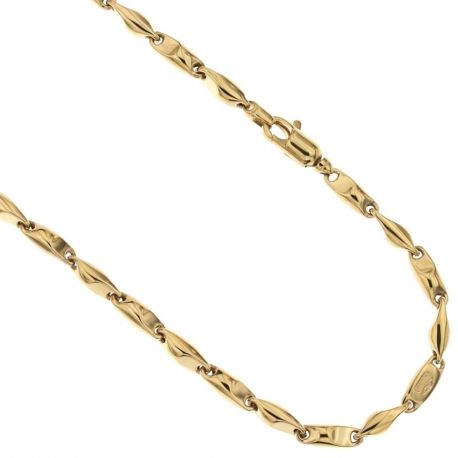 Chaîne creuse en or jaune 18 Kt 750/1000 maille marine écrasée, finition polie pour homme