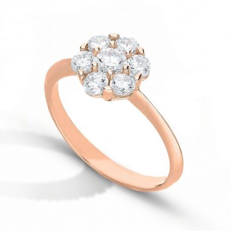 Solitaire ring i 18K rosa guld med hvide zirkoner til kvinder