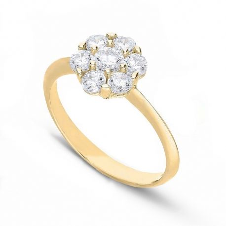 Solitaire ring in 18K geel goud met witte zirkonen voor dames