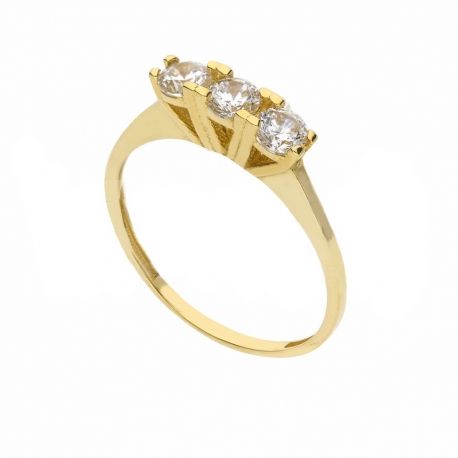 Anillo Trilogía en Oro Amarillo de 18K con Circonitas Blancas para Mujer