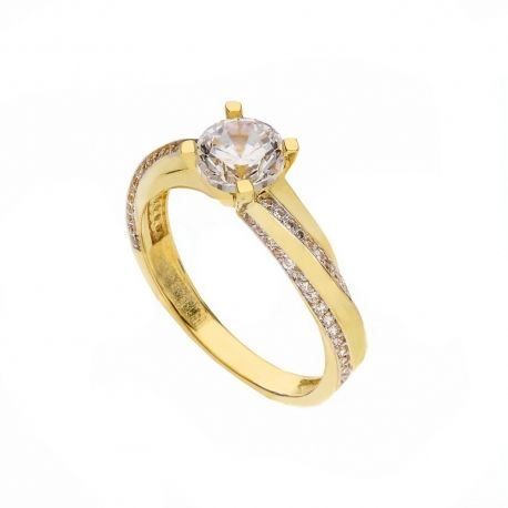 Anillo Solitario en Oro Amarillo de 18K con Circonitas Blancas para Mujer