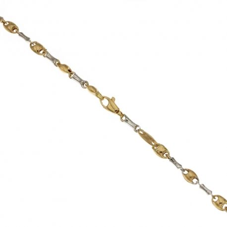 Pulseira em ouro branco e amarelo 18 Kt 750/1000, modelo alternado em malha oxi e marinha, acabamento polido para homem