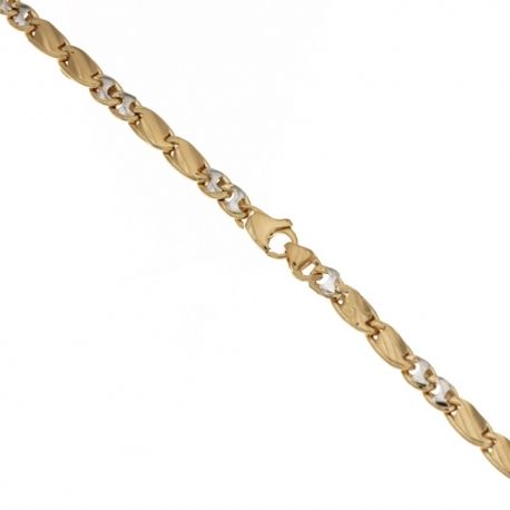 White and yellow gold 18k 750/1000 alternating riportini type shiny man link chain bracelet