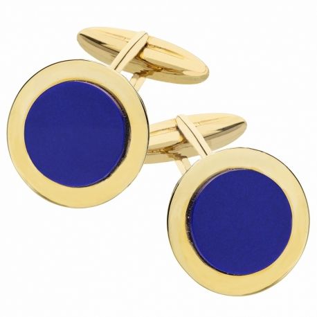 Round Cufflinks with Blue Stone in 18K Yellow Gold