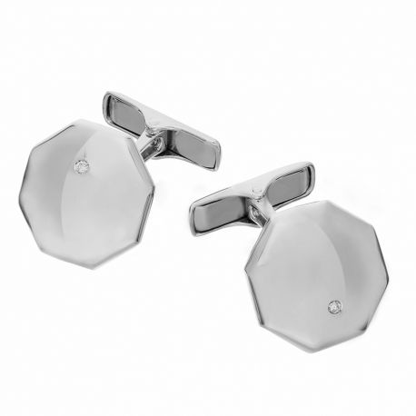 White Gold 18k with Diamond Octagonal Shape Cufflinks