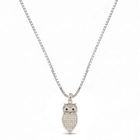 18 K hvitt gull kjede med hvit Zircon Owl