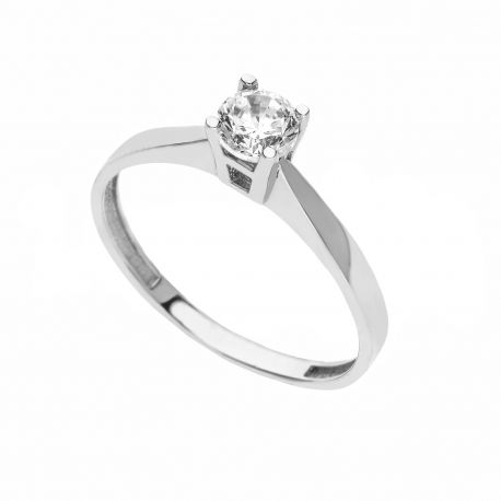 Bague solitaire en or blanc 18 carats avec zircons blancs pour femme