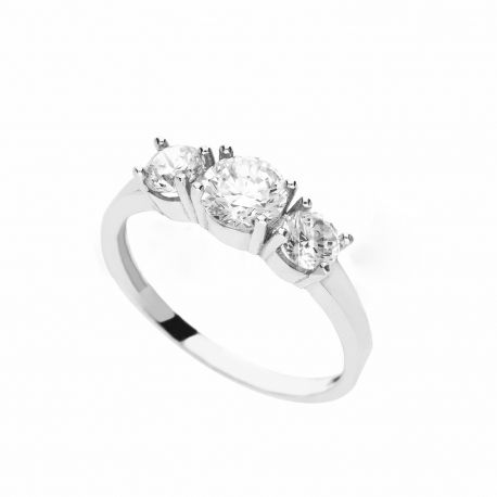 Bague Trilogie en or blanc 18 carats avec zircons blancs pour femme