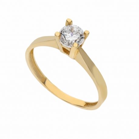 Solitaire Ring 18K keltakulta valkoisilla zirkoneilla naisille