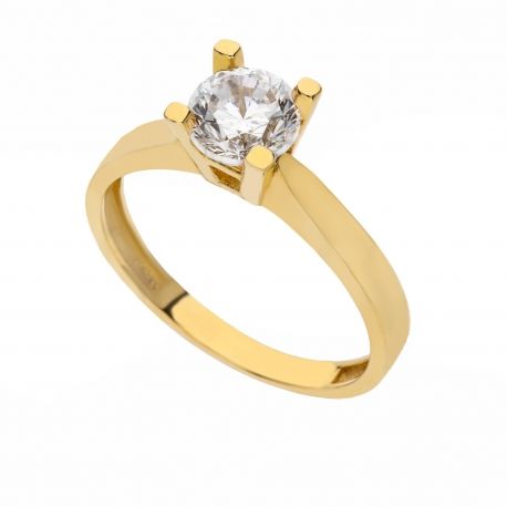 Anillo Solitario en Oro Amarillo de 18K con Circonitas Blancas para Mujer