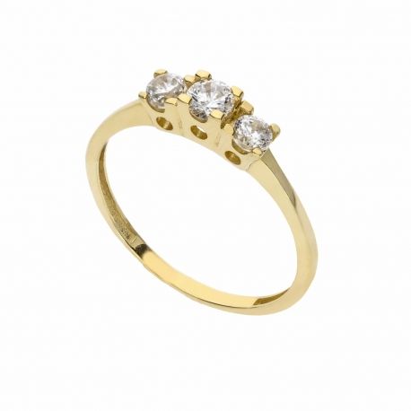 Anillo Trilogía en Oro Amarillo de 18K con Circonitas Blancas para Mujer