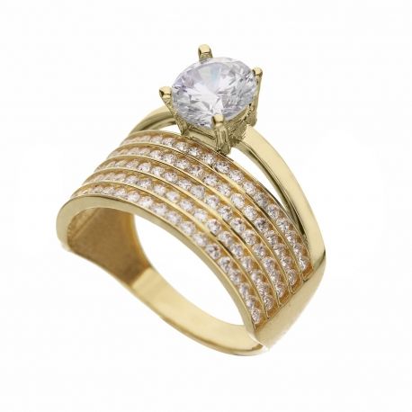 Solitaire ბეჭედი Pavè 18K ყვითელი ოქროთი თეთრი ცირკონი ქალებისთვის