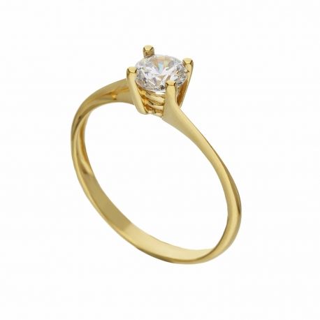 Yellow Gold 18k Solitaire Shiny Women Ring