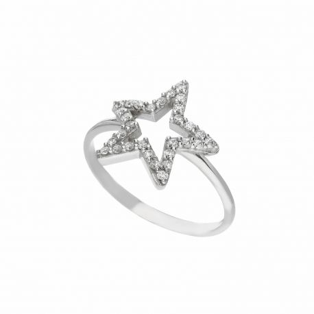 Bague en or blanc 18 carats avec étoile en zircon blanc pour femme