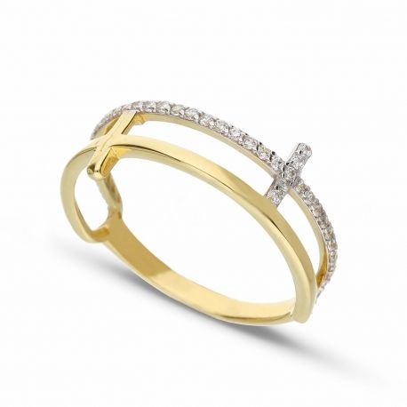 White and Yellow Gold 18k with White Cubic Zirconia Shiny Women Ring