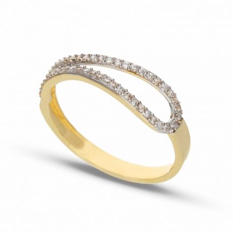 Bague en or blanc et jaune 18 carats avec zircons blancs pour femme