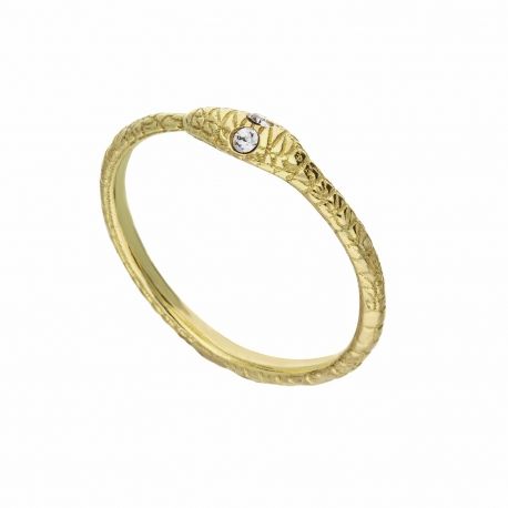 Anel Serpentina em ouro amarelo 18K com zircões brancos para mulheres