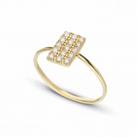 Bague en or jaune 18 carats avec zircons blancs pour femme