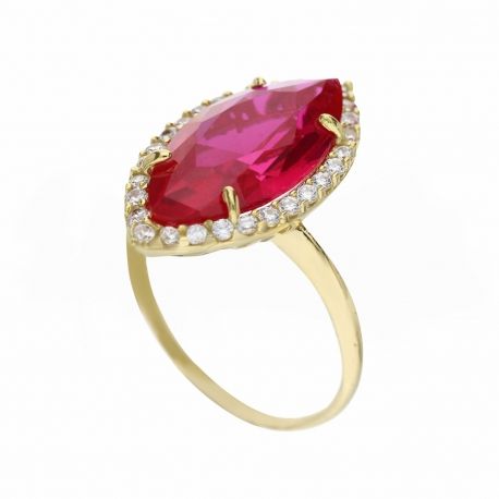 Bague Spoletta en Or Jaune 18 Carats avec Zircons Blancs et Pierre Rouge pour Femme