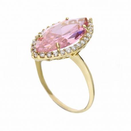 Bague Spoletta en Or Jaune 18 Carats avec Zircons Blancs et Pierre Rose pour Femme