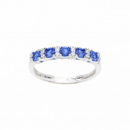 Anillo de Oro Blanco de 18K con Circonitas Azules y Blancas para Mujer