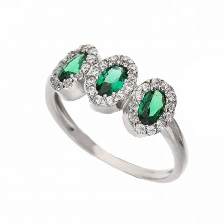 White Gold 18k Veretta Type with White and Green Cubic Zirconia Women Ring