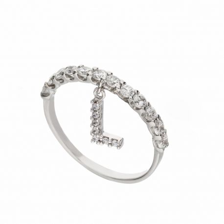 Veretta-ring van 18K witgoud met initial L-hanger