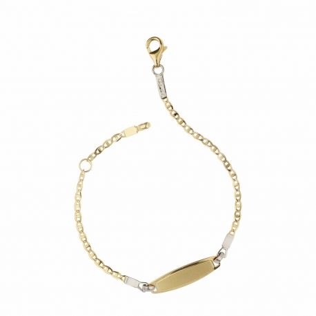 Pulsera en oro amarillo y blanco de 18 kt con placa del Niño