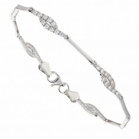 Bracelet semi-rigide en or blanc 18 carats avec zircons blancs pour femme