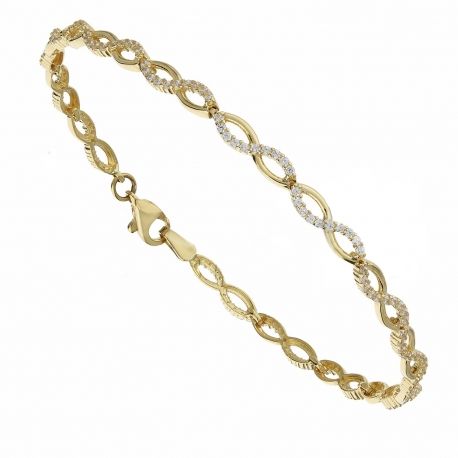 Pulseira feminina em ouro amarelo 18K com zircônias brancas