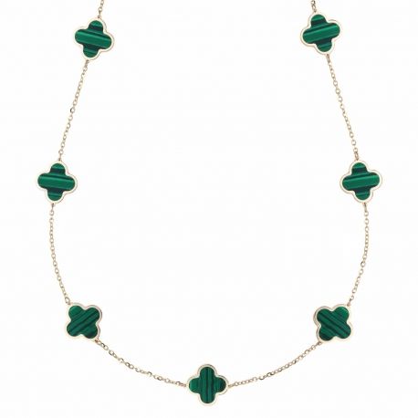 Yellow Gold 18k with Malachite Quatrefoil Women Necklace