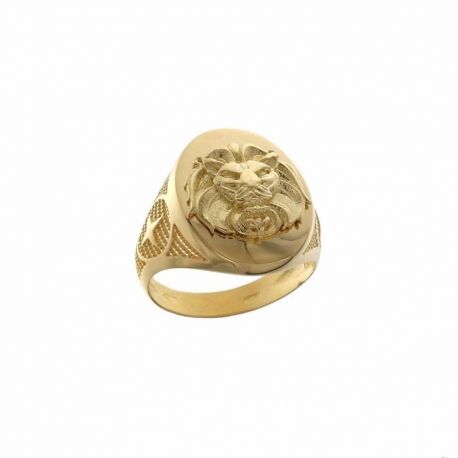 Yellow and white gold 18 Kt 750/1000 with lion shiny and satin man ring