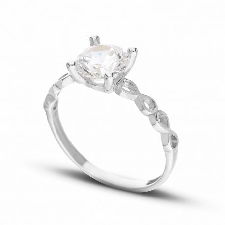 White Gold 18k Solitaire with White Cubic Zirconia Women Ring