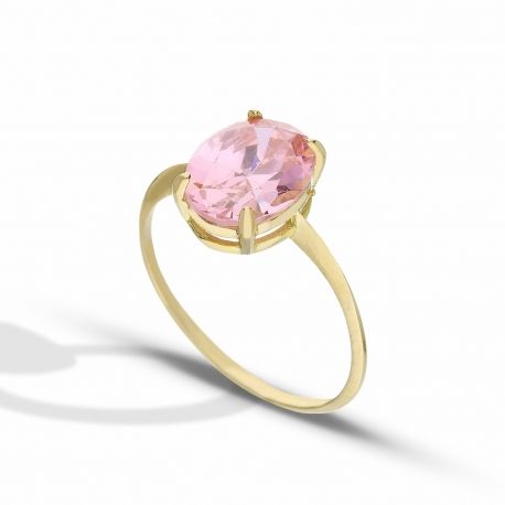 Ring aus 18-karätigem Gelbgold mit rosa Stein für Damen