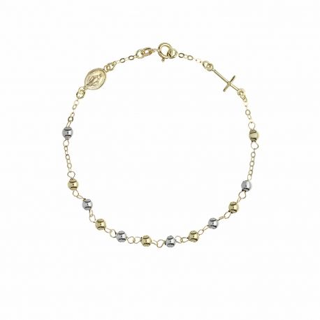 Pulsera Rosario de Oro Amarillo y Blanco Pulido de 18 Quilates para Mujer