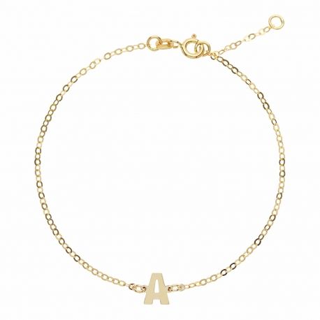 Pulseira feminina em ouro amarelo 18K com inicial polida