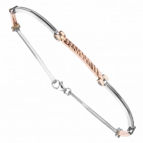 Pulseira masculina em ouro rosa e branco 18K em caixa