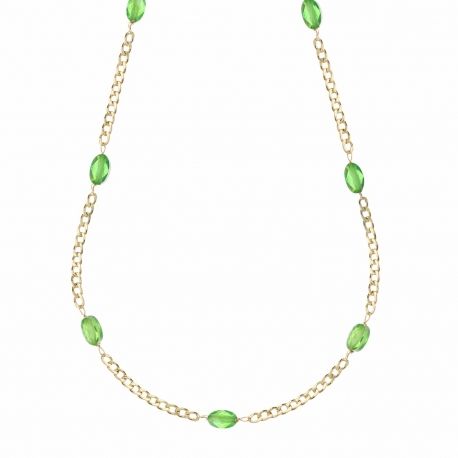 Yellow Gold 18k with Green Stone Women Necklace