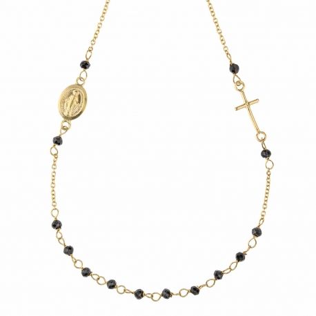 Yellow gold 18k with Cross and Black Stone unisex Rosary