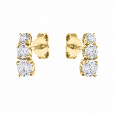 Yellow Gold 18k Trilogy with White Cubic Zirconia Earrings