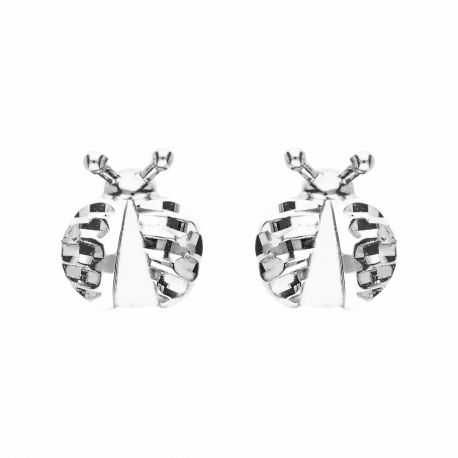 Boucles d'oreilles coccinelle en or blanc 18 carats pour filles