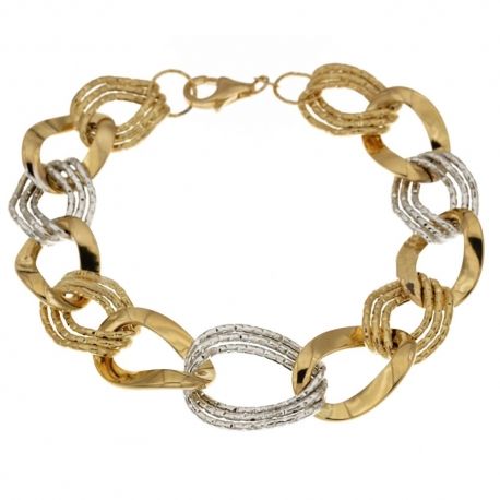 White and yellow gold 18 Kt 750/1000 link chain shiny woman bracelet