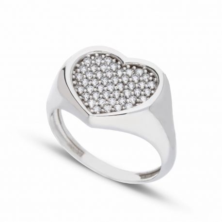 Bague Pinky cœur en or blanc 18 carats pour femme