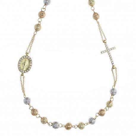 Yellow rose and White gold 18k with Diamond-cut Spheres unisex Rosary