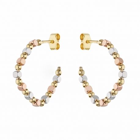 Boucles d'oreilles carrées en or blanc, rose et jaune 18 carats pour femme