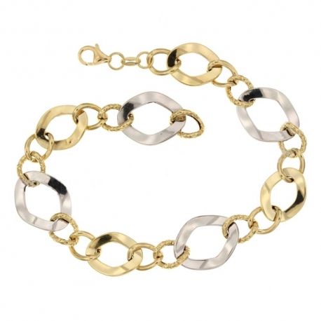 Pulsera de oro blanco y amarillo de 18 Kt 750/1000 pulido y martillado para mujer